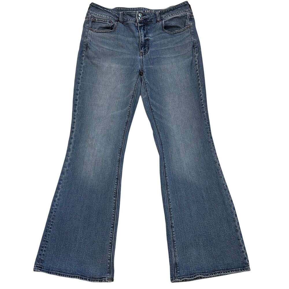 American Eagle Jeans Womens Size 14 Blue Hi Rise Artist Flare Stretch Distressed